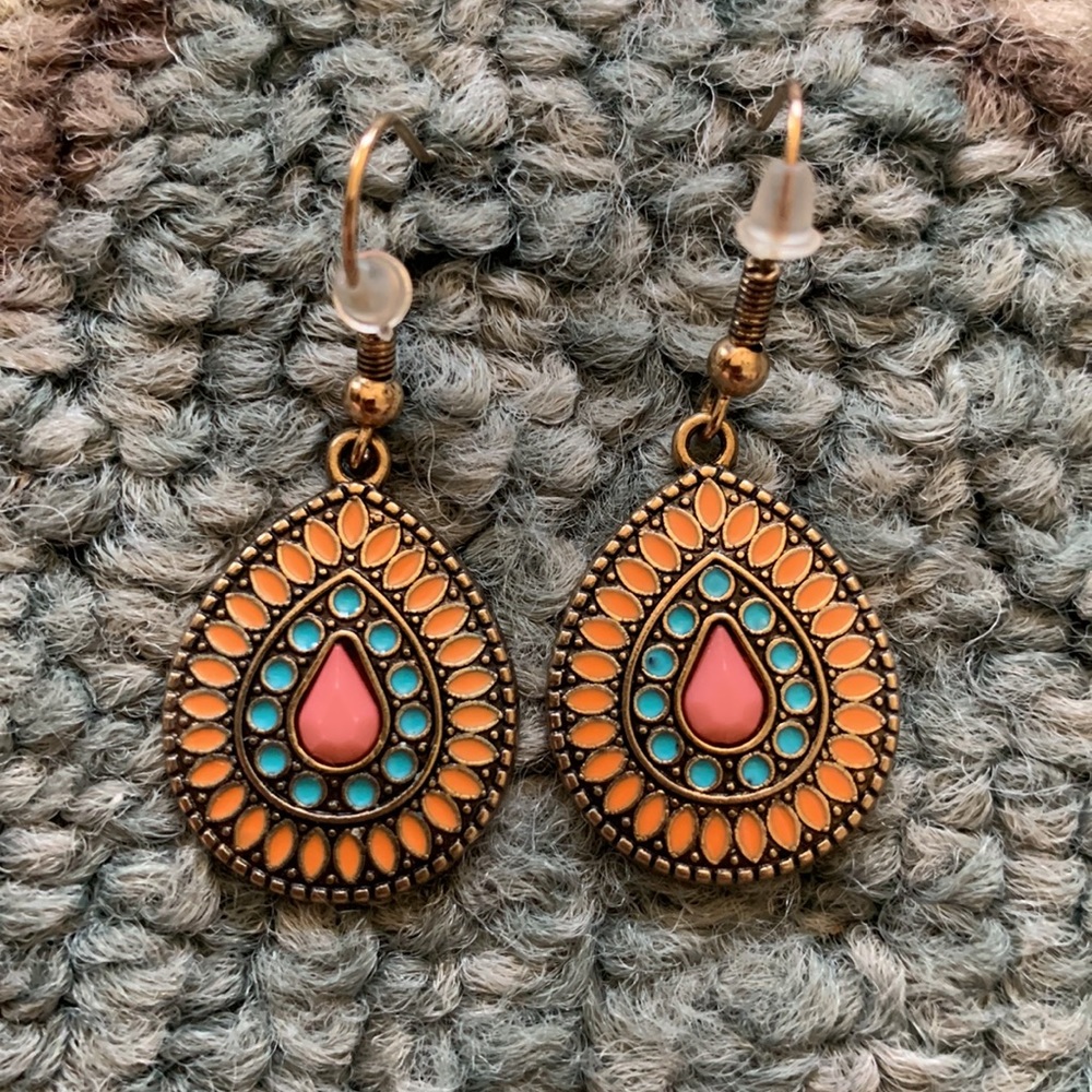 Small Teardrop Turquoise & Coral Earrings